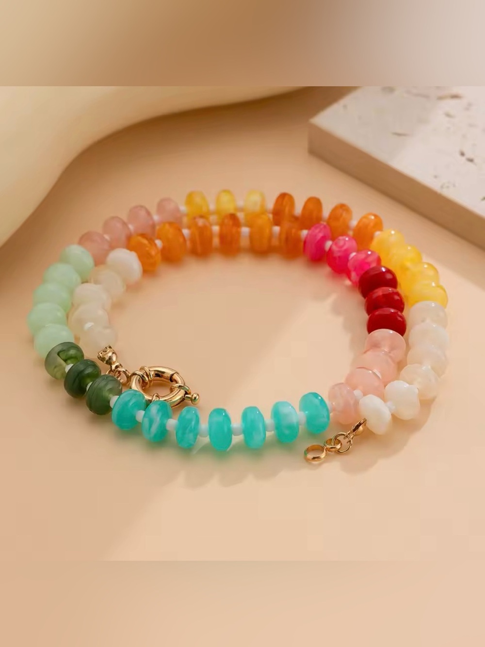 Multicolor Beaded Women’s Necklace - Rainbow Gemstone Chips